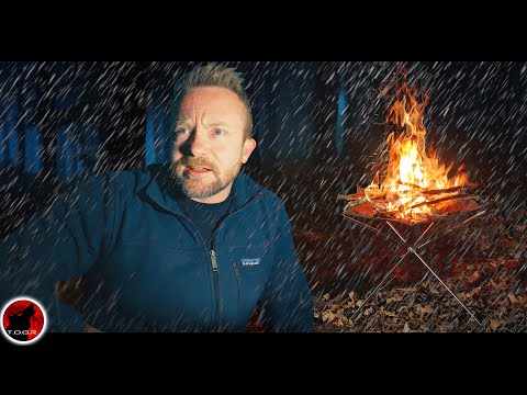 Seeking Shelter From Rain - Overhead Shelter with an Elevated Fire - Camping Adventure