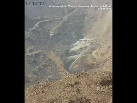 Surveillance video captures the moment of open coal mine collapsing in China's inner Mongolia