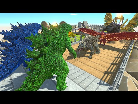 BLUE and GREEN GODZILLA BARRACKS DEATH RUN - Animal Revolt Battle Simulator