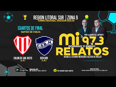 ⚽Torneo Regional Federal Amateur ➡️🔴⚪ COLÓN SJ vs ⚪🔵BEN HUR - DOMINGOL