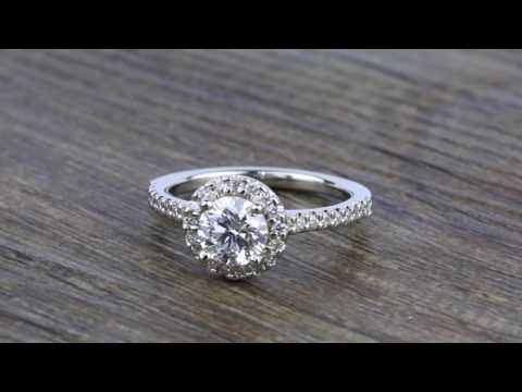 Pave Halo Diamond Engagement Ring in White Gold (0.73 ct.)