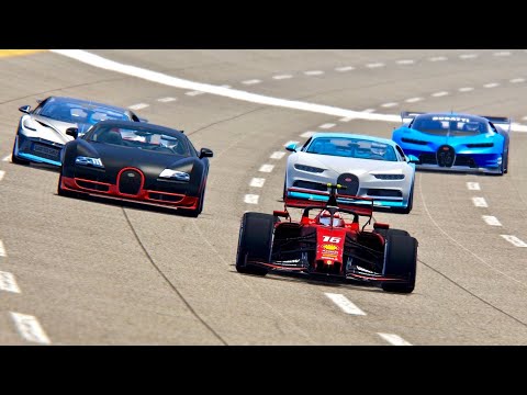 Ferrari F1 2019 vs Bugatti Divo, Chiron, Veyron, Vision GT - Nardo Speed Ring