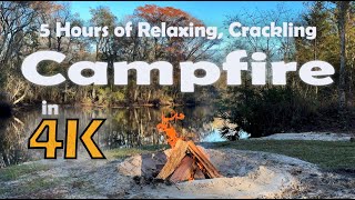 Crackling Campfire by River in 4K 5 Hours of Relaxing Fireplace and Nature Sounds