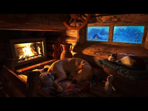 Cozy Winter Attic - Dog and Cat Sleep to the Relaxing Blizzard and Fireplace Sounds