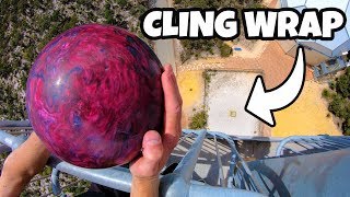 BOWLING BALL Vs. ONE MILE of CLING WRAP from 45m!