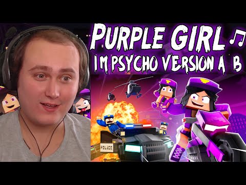 "Purple Girl" (I'm Psycho) [VERSION A+B] - Minecraft Animation Music Video | Reaction