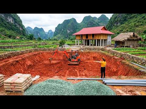 Building A Fish Pond Using An Excavator With An Area Of About 150m² For Freshwater Fish Farming