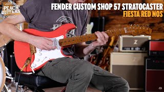 Video thumbnail for No Talking...Just Tones | Fender Custom Shop 57 Stratocaster NOS Fiesta Red w/Gold Hardware by Peach Guitars