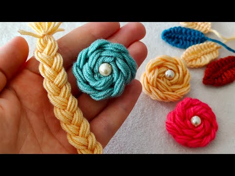 Super Easy Woolen Flower Making for Beginners- Wool Thread Design- Hand Embroidery Amazing Trick