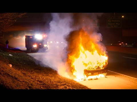 Pre Arrival Fully Involved Car Fire I-280 Orange New Jersey 1/3/26