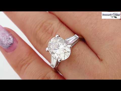 Estate Vintage 3.53ct Classic OVAL Cut Diamond EGL USA Engagement Platinum Ring with Baguettes