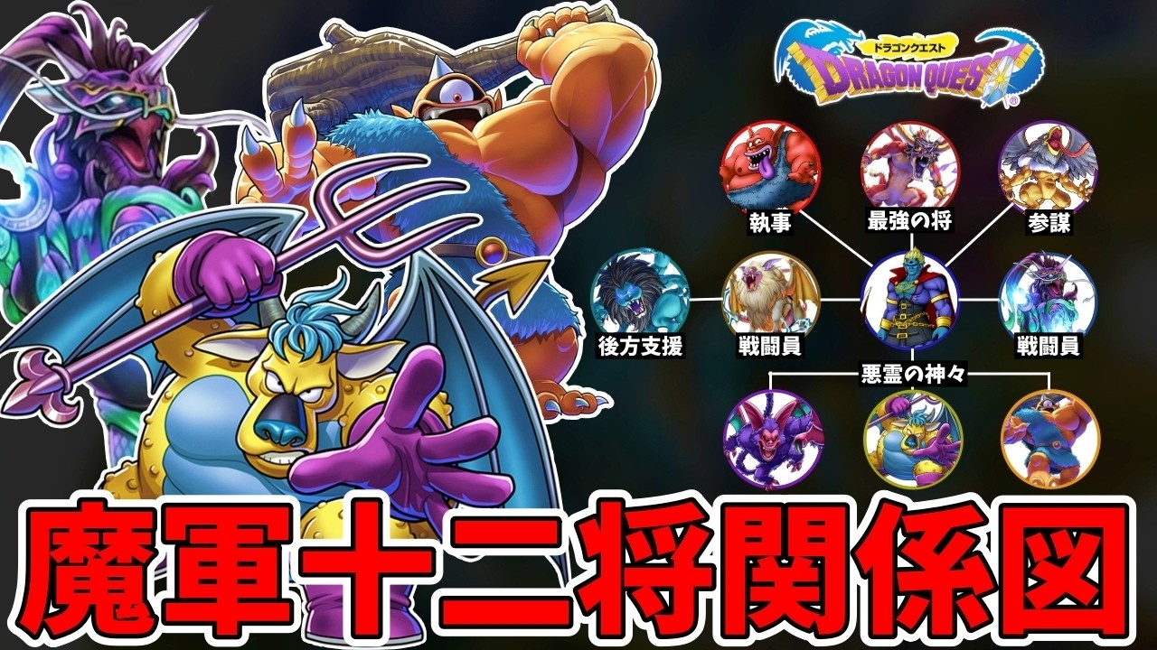 【ドラクエ】世界一わかりやすく魔軍十二将の魔物を関係図を用いて解説！【ゆっくり解説】