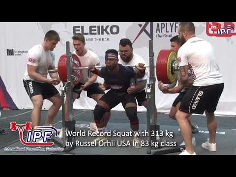 World Record Squat with 313 kg by Russel Orhii USA in 83 kg class