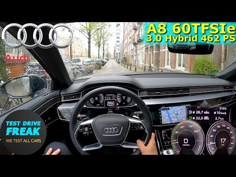 2024 Audi A8 60 TFSIe Quattro 462 PS CITY POV DRIVE in Amsterdam with Fuel Consumption