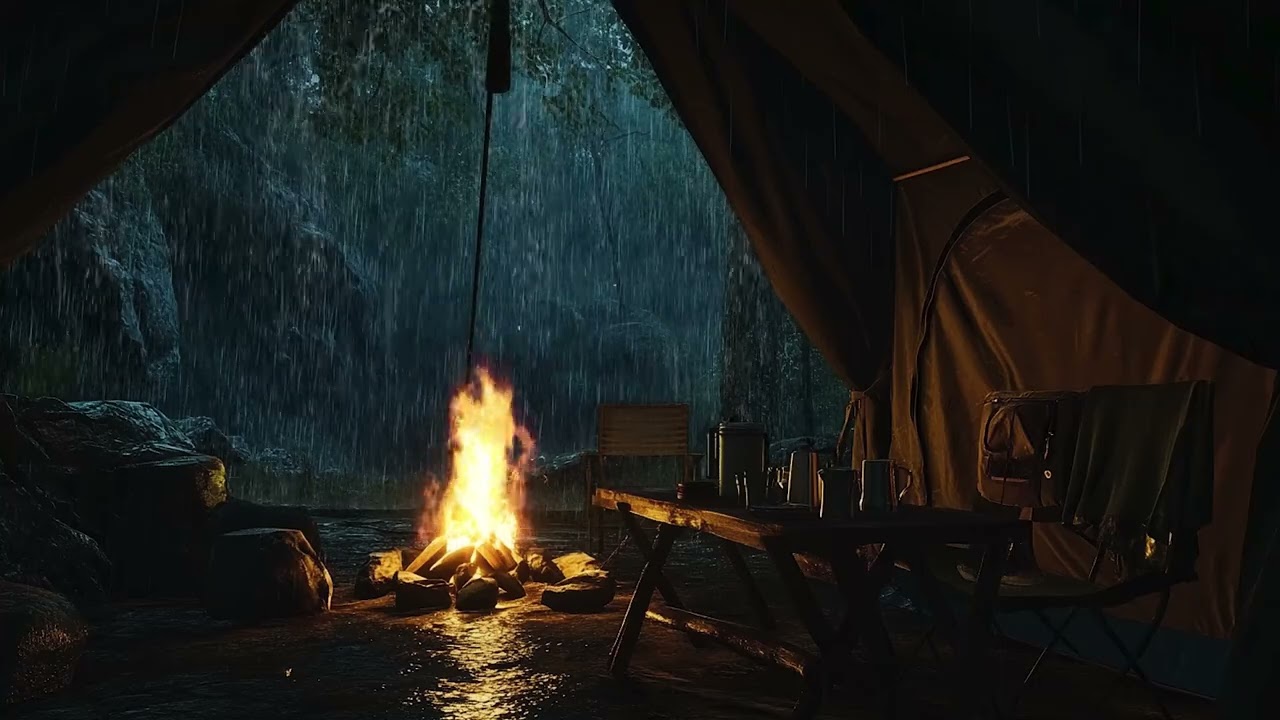 Tent Sleep Ambience - Rain Sounds, Crackle Fire for a Restful Night - Easy Get A Good Nights Sleep