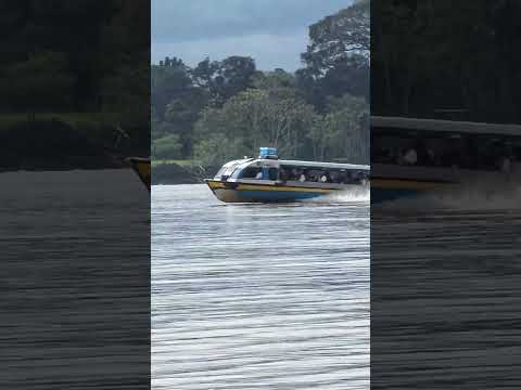 Embarcación de pasajeros Navegando él Río Amazonas, de Leticia a Puerto Nariño, Colombia