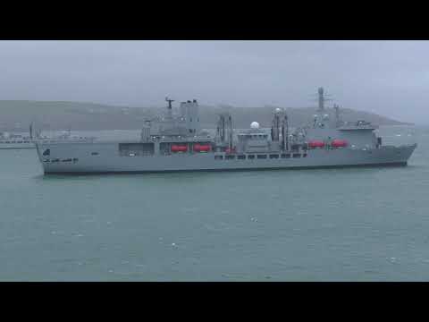 RFA Fort Victoria A387 Videoed From MV Armorique, Plymouth, England 14th March 2020