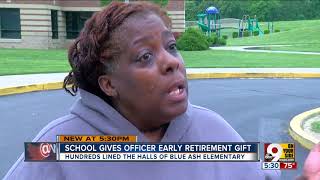 Blue Ash Elementary surprises retiring police officer with hugs, high fives