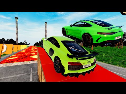 Cars VS LAVA Parkour Challange - Audi Bmw  Mercedes / BeamNG Drive #3