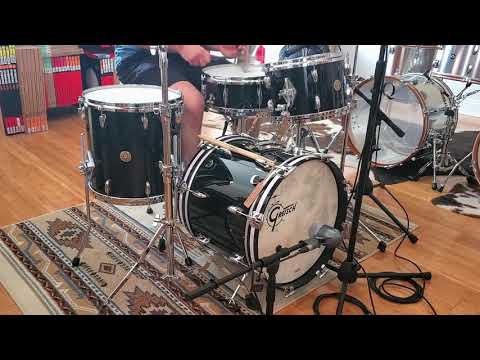 (SOLD) Drum Kits - Gretsch USA Custom 14x18 8x12 14x14  Drum Kit (Piano Black Gloss) "Brushes"