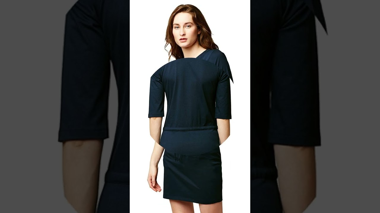 Miss Chase Women's Super Soft Round Neck 34th Sleeves Cotton Solid Mini Shift Dress with Zip Closure