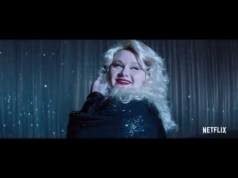Dumplin' trailer still with runway-style pageant walk underscored by remixed Dolly track