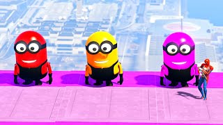 GTA 5 Epic Ragdolls RED SPIDERMAN VS RED MINION VS GREEN MINION Euphoria Physics Ep.9 #Spiderman