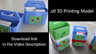 3D-printable boxes, stackable with optional first aid signs incl. download link