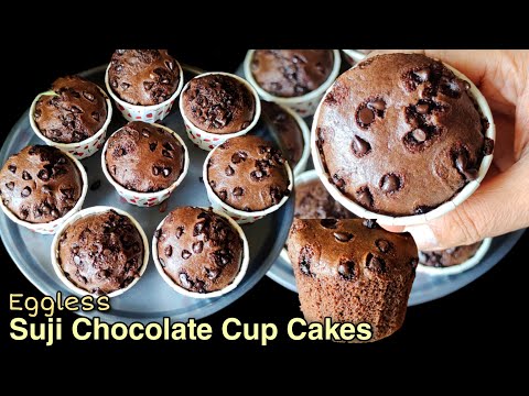 Suji Chocolate Cup Cakes | Easy Eggless Cakes Without Maida, Curd, Condensed Milk, Butter