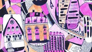 Boho style poster with lots of details, Purple City