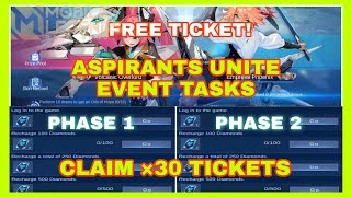 BIG EVENT ASPIRANTS UNITE EVENT TASKS! CLAIM FREE TICKET PASS! MOBILE LEGENDS BANG BANG