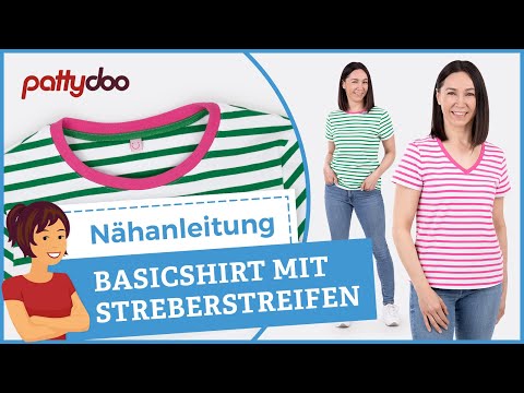 Basic T-Shirt nähen 👕 Mit Anleitung für Streberstreifen & V-Ausschnitt mit Bündchen 👌