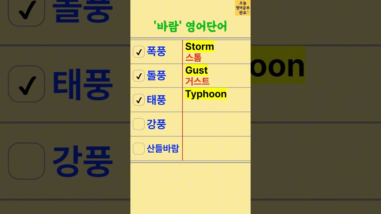폭풍, 돌풍, 태풍 영어단어로?
