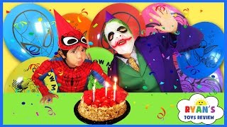 SPIDERMAN SURPRISE BIRTHDAY PARTY WITH JOKER Surprise Toy Funny Superheroes Video IRL In Real Life