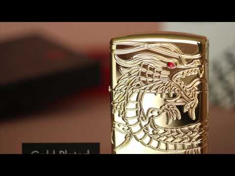 美國ZiPPO打火機29265 龍 Dragon 四面設計ARMOR物料 特別之處:火機的正面,側面和背面採用無縫包裹360 ° MultiCut,龍纏身雕刻工藝,眼晴鑲嵌上紅色的環氧樹脂.