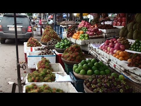 Tropical Fruit Market (Durian, Rambutan, Mangosteen etc) - Kampong Cham City, Cambodia