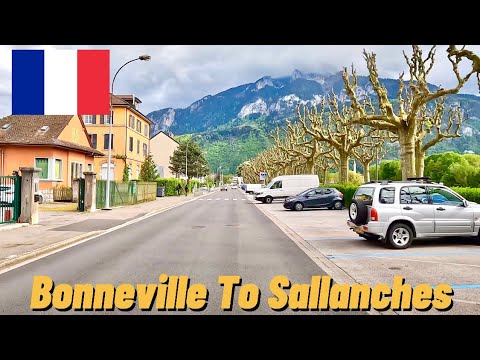 Driving in France from Bonneville to Sallanches. Drone video of the Cascade de l'Arpenaz waterfall