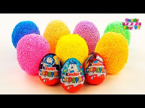 Unboxing Kinder surprise eggs Learn colors with Squishy Glitter Foam and Toys Video