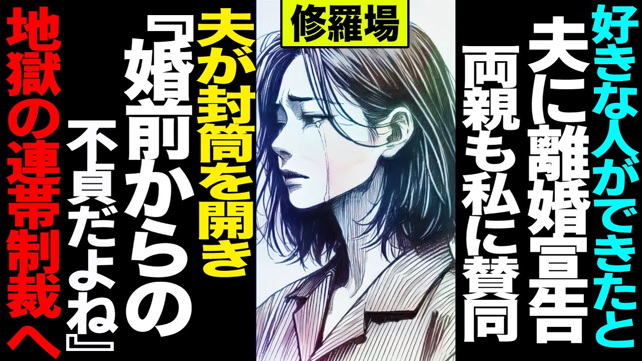 【漫画】好きな人ができたと夫に離婚宣告─両親も私に賛同→夫が封筒を開き「婚前からの不貞、だよね」→地獄の連帯制裁へ(修羅場)【セカイノナミダ】
