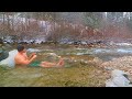Fishing From Natural Hot Springs In The Mountains