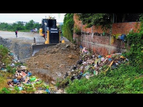 Perfect Action Next Day! Filling Land, Garbage Dump& Clear Pushing by Dozer C3PRO Cutting Trash Land