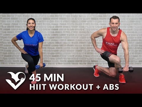 45 Minute HIIT Home Workout with Dumbbells + Abs - Full Body 45 Min HIIT Workout with Weights