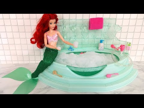 Barbie Little Mermaid Ariel Rapunzel doll Bedroom Bathroom Bath Kitchen Breakfast Morning Routine