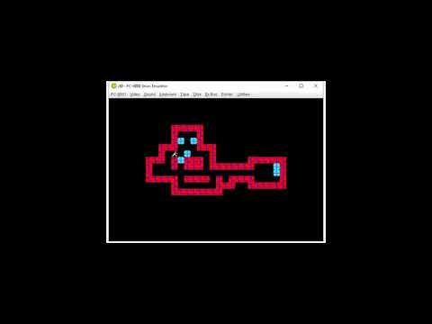 1982年当時のPC-8801版倉庫番のプレイ画面(YouTubeチャンネルSokoban 80sより)