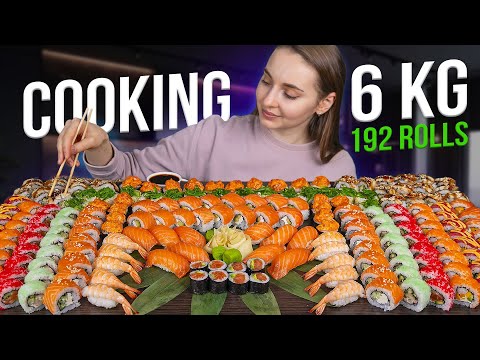 Cooking 6 kg Sushi rolls at home, 192 pieces! Ukrainian girl prepares sushi