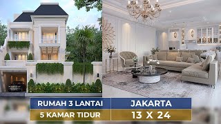 PUNYA 2 FASAD & 2 CARPORT, MEWAHNYA DESAIN RUMAH KLASIK MODERN 3 LANTAI DI JAKARTA! - JASA ARSITEK