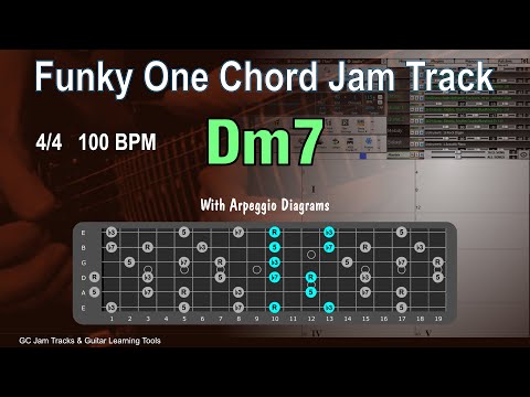 Dm7 One Chord Backing Track. Funky Groove 100 BPM with Arpeggio Diagrams
