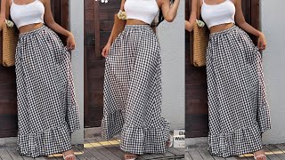 HOW TO MAKE AN ELASTIC WAIST MAXI SKIRT WITH RUFFLE HEM (Beginner Friendly) #maxiskirt #skirt 