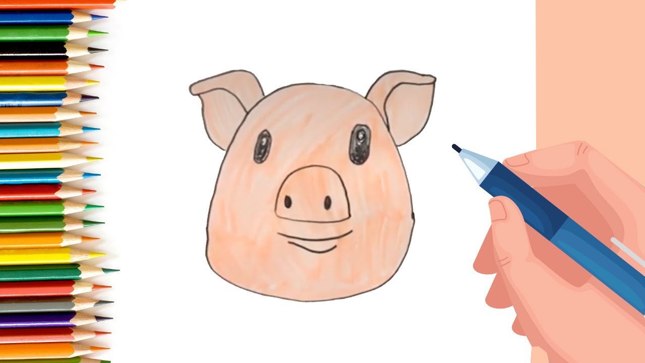 How to draw Pig face emoji for Kids