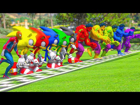 SONIC THE HEDGEHOG COLOR VS HULK COLOR TEAM in Running Challenge (Funny Contest) - GTA V Mods #1092